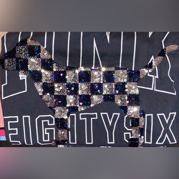 Victoria’s Secret Pink tee pink Bling dog campus  tee pink sequin dog holo gray - Picture 3 of 9